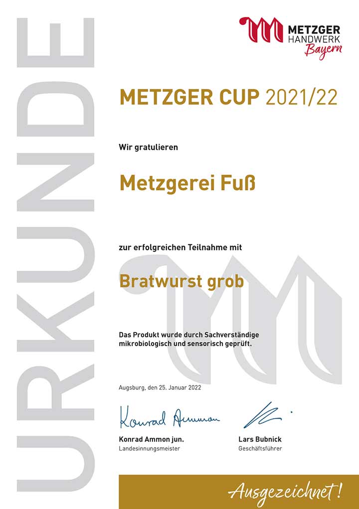 Urkunde Metzger Cup - Grobe Bratwurst